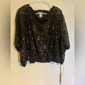 Kenar sequins cropped blouse  oversized, wide sleeves, black, size Medium, NWT
